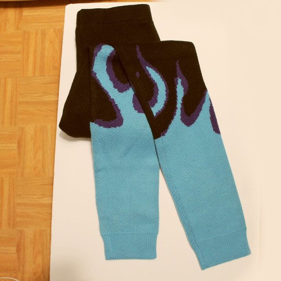 Cherry Mellow Blue Flame Knit Joggers SZ M High Waist Stretch Sweater Pants Y2K - Picture 12 of 12